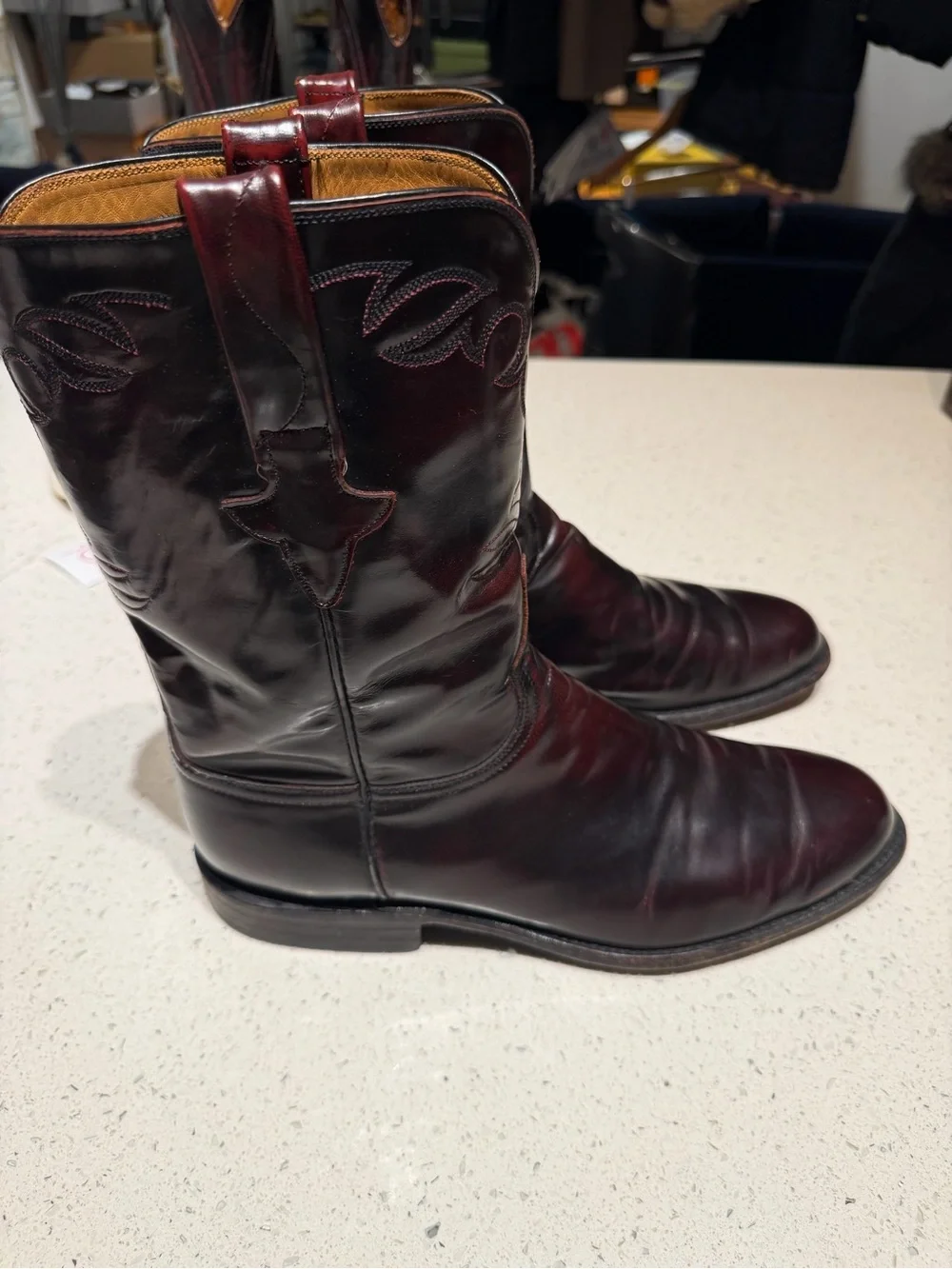 Lucchese black cherry Dark Burgundy Leather Cowboy Boots - Picture 2 of 9